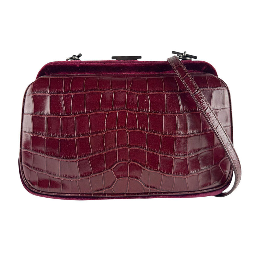 Prada Shoulder Bag Embossed Leather Velvet Bordeaux Purple